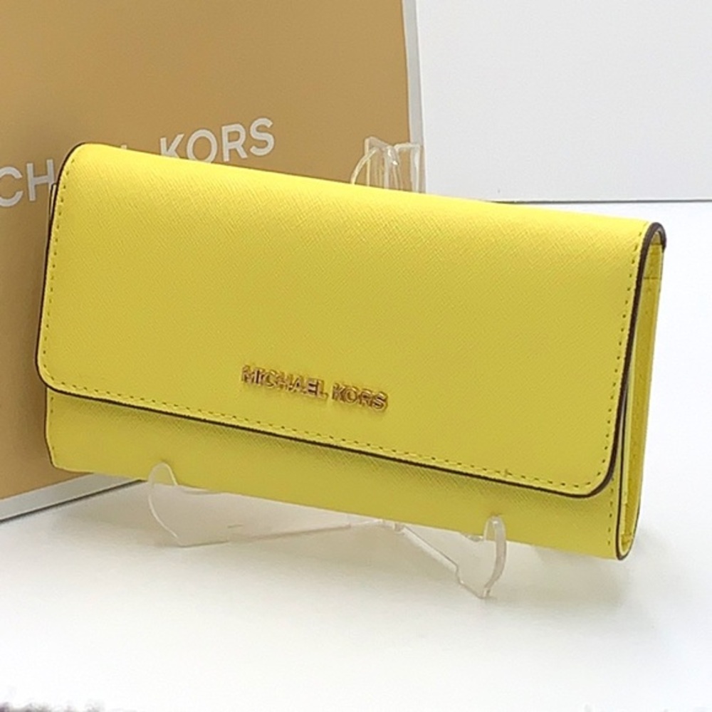 MICHAEL KORS JET SET TRAVEL LARGE TRIFOLD WALLET SUNSHINE COLOR